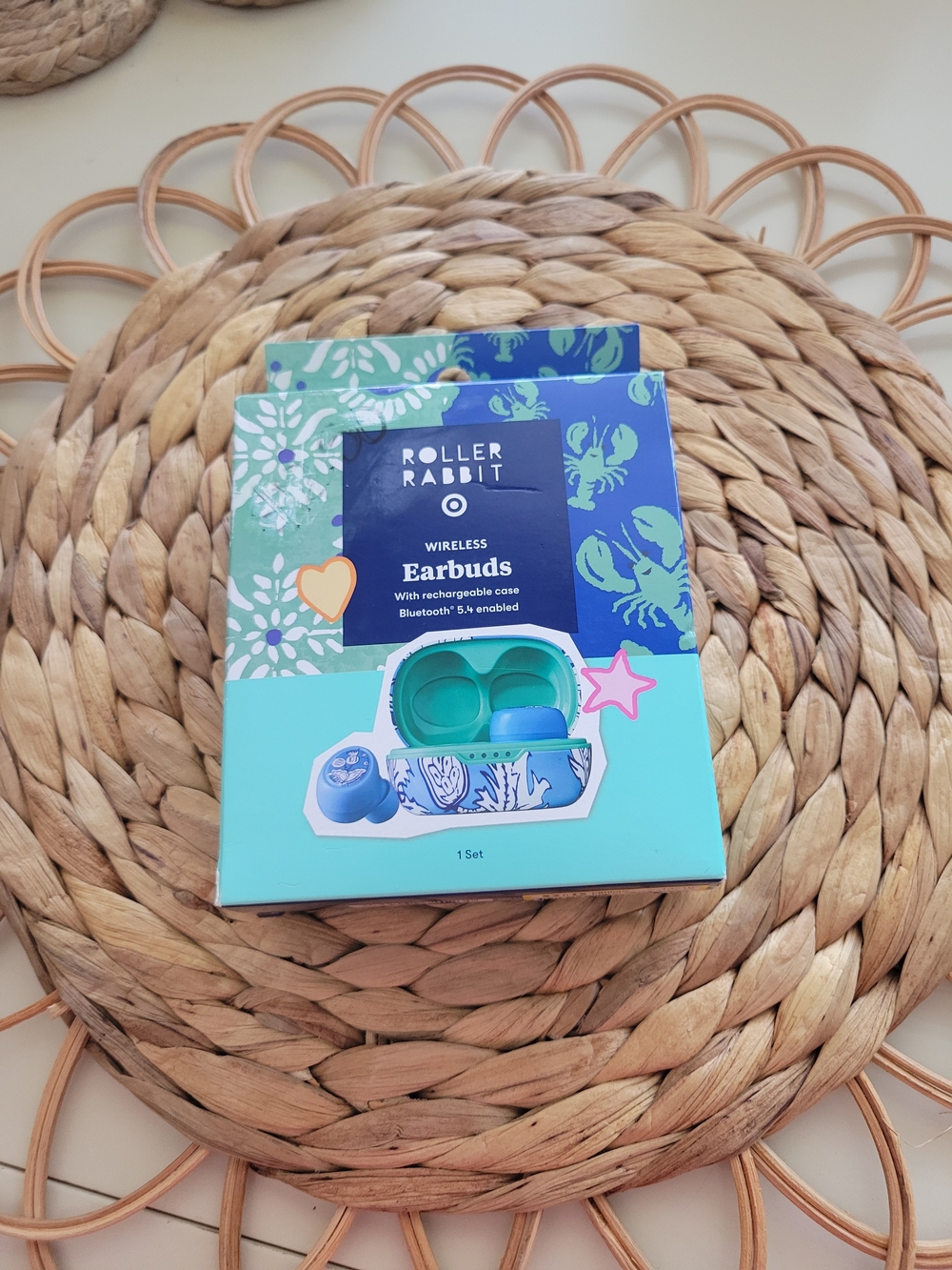 Roller Rabbit Wireless Earbuds - Teal & Blue Printed Case